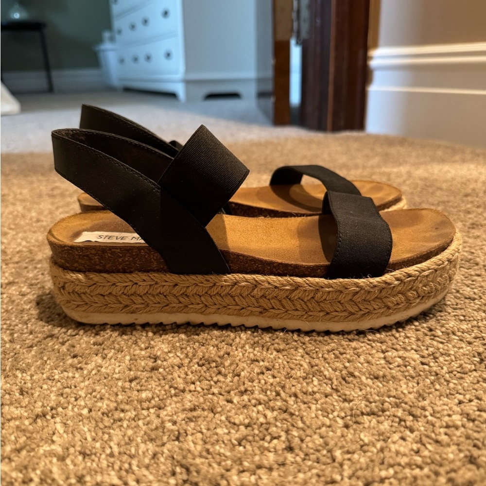 Steve Madden Black Elastic Strap Espadrille Platform Sandals